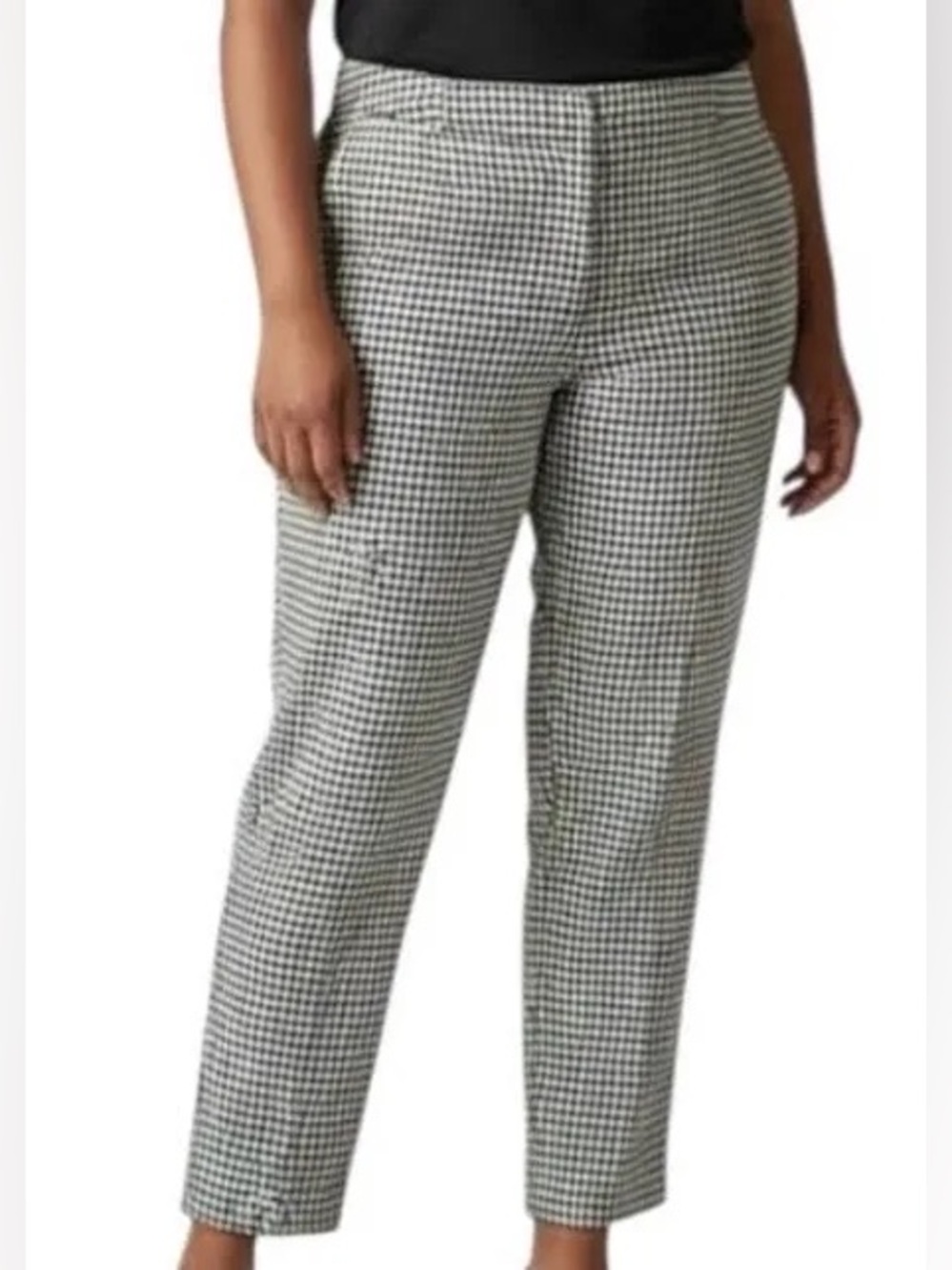 NWT Worthington Gingham White Black Checkered High-Rise Slim Ankle Pants 16L